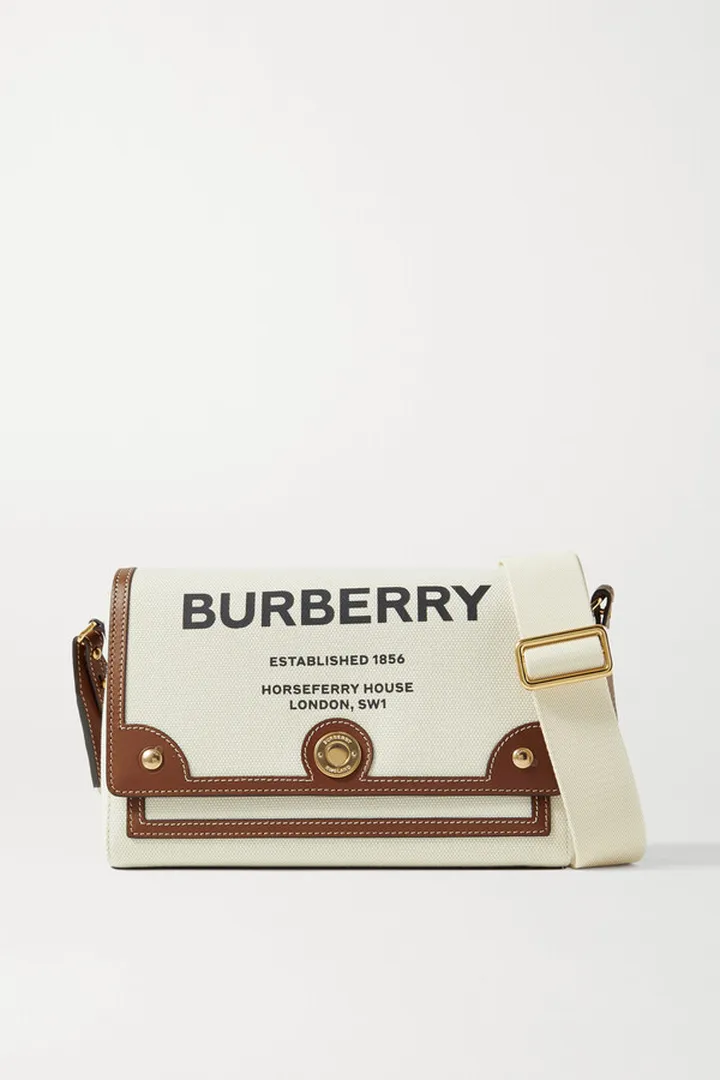 Burberry - Leather-trimmed Printed Canvas Shoulder Bag - Ecru