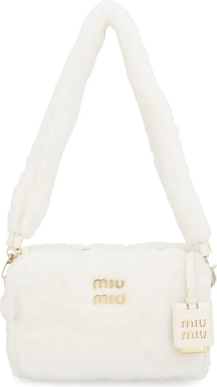 Miu Miu Logo Plaque Zipped Fur Shoulder Bag