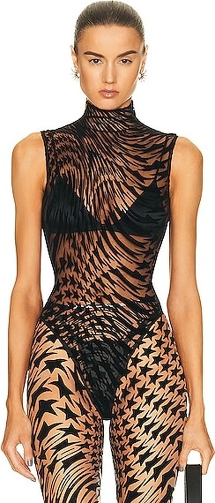 Mugler Sleeveless High Neck Bodysuit in Black