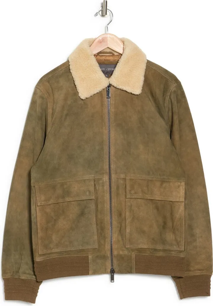 Faux Shearling Suede Aviator Jacket