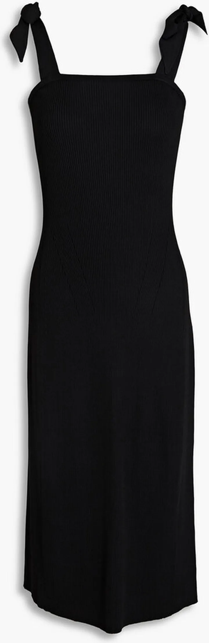 Bow-detailed ribbed-knit midi dress