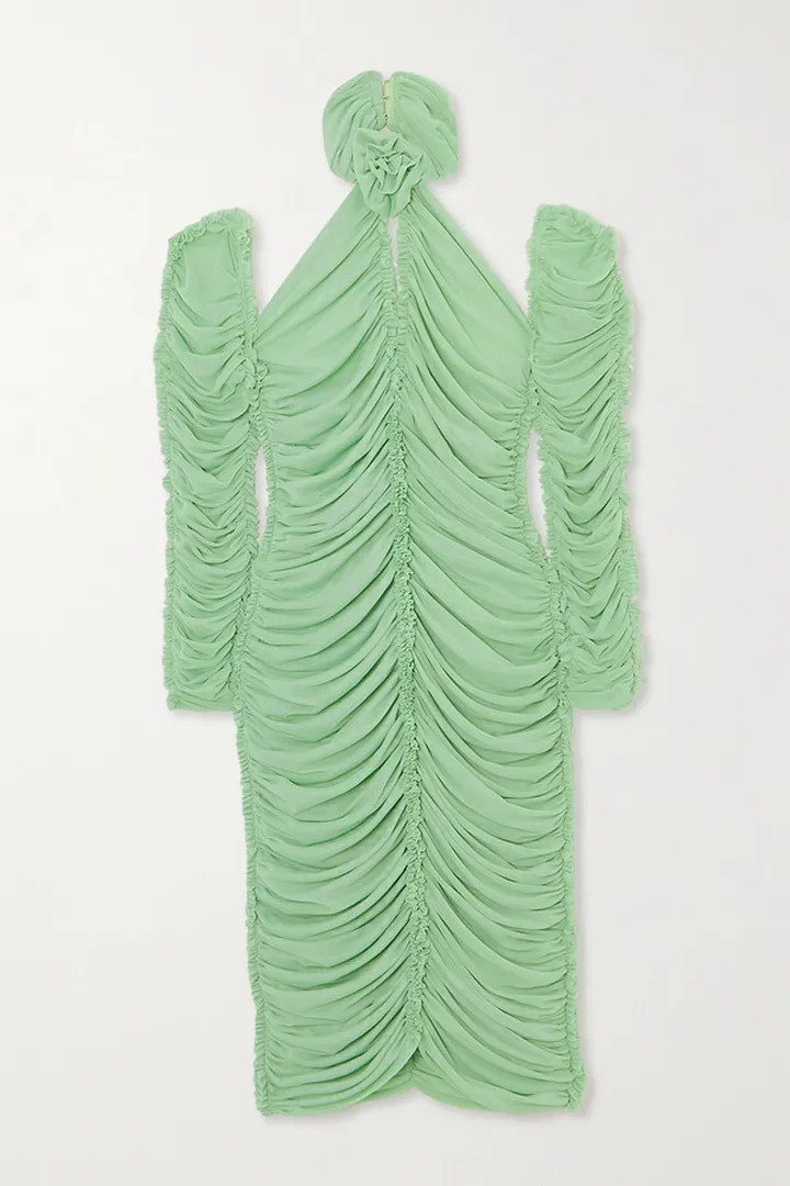 AZ Factory - + Ester Manas Open-back Ruched Stretch-mesh Midi Dress - Blue