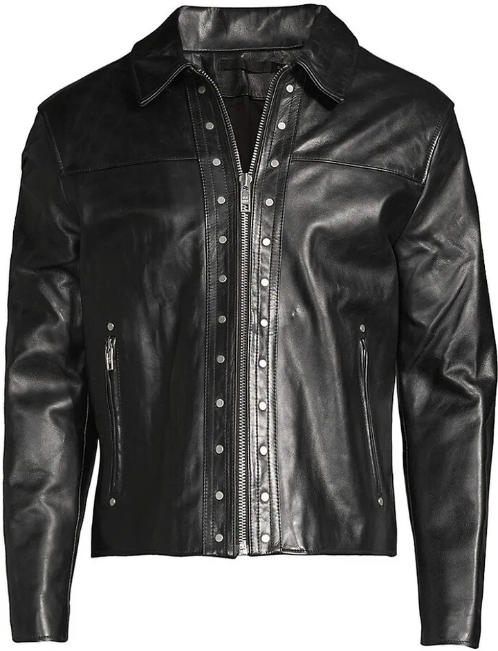Leather Slim-Fit High-Gloss Biker Jacket