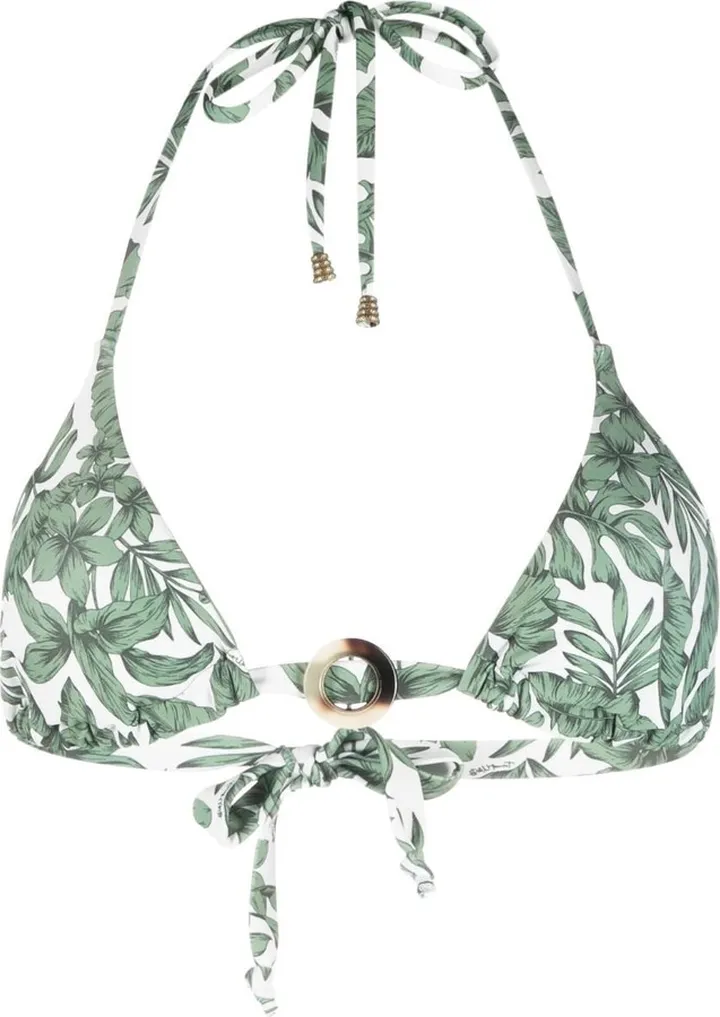 Leaf-Print Halterneck Bikini Top