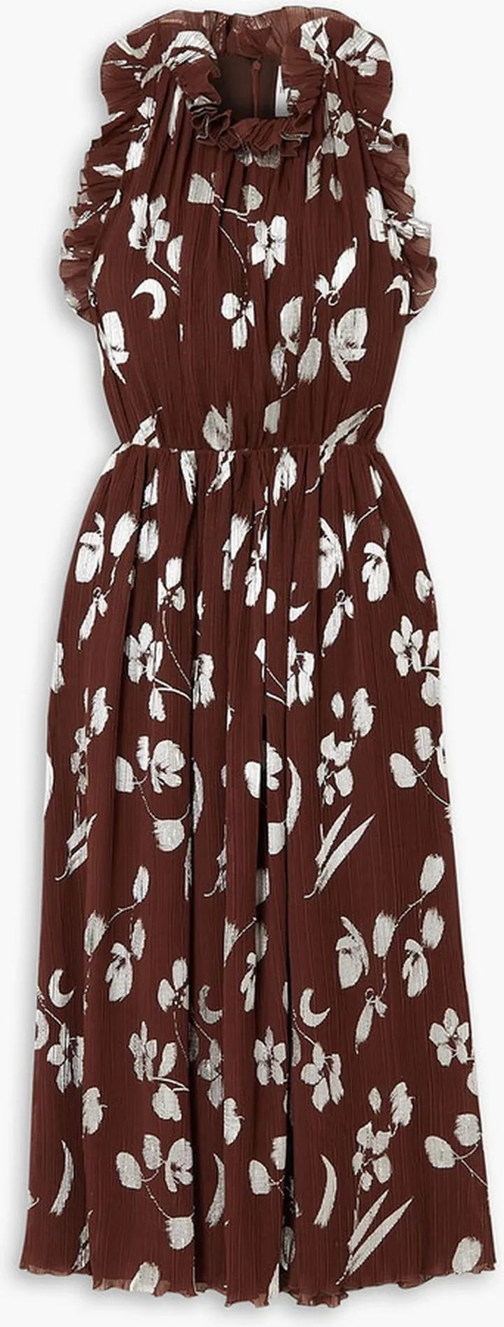 Floral-print plissé-georgette midi dress