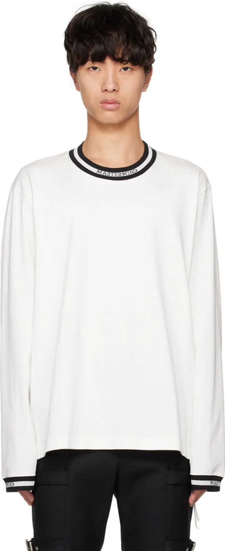 mastermind WORLD White Jacquard Long Sleeve T-Shirt