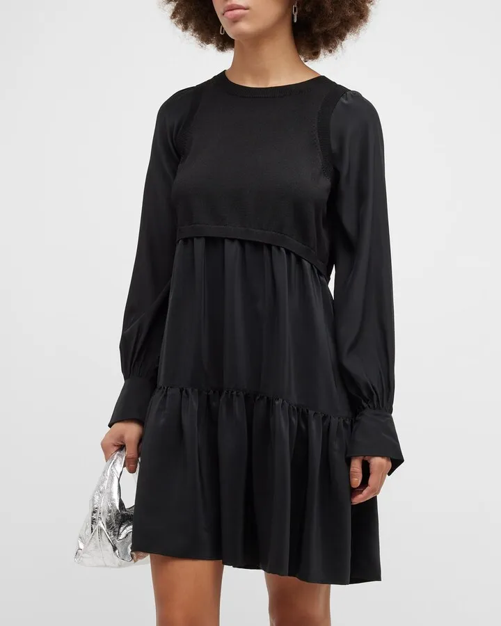 Presley Tiered Contrast Sateen Dress