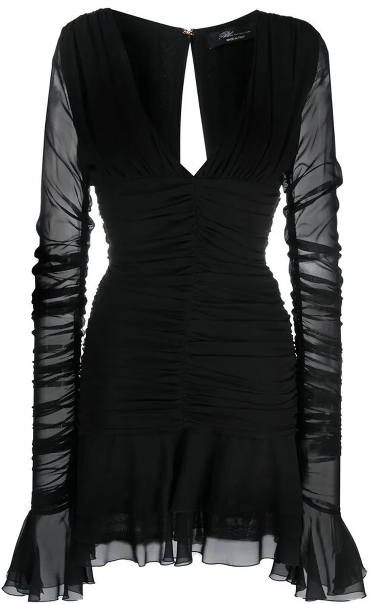 Plunge-Neck Ruffled Mini Dress
