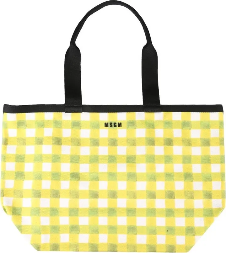 MSGM Check Pattern Logo Printed Tote Bag