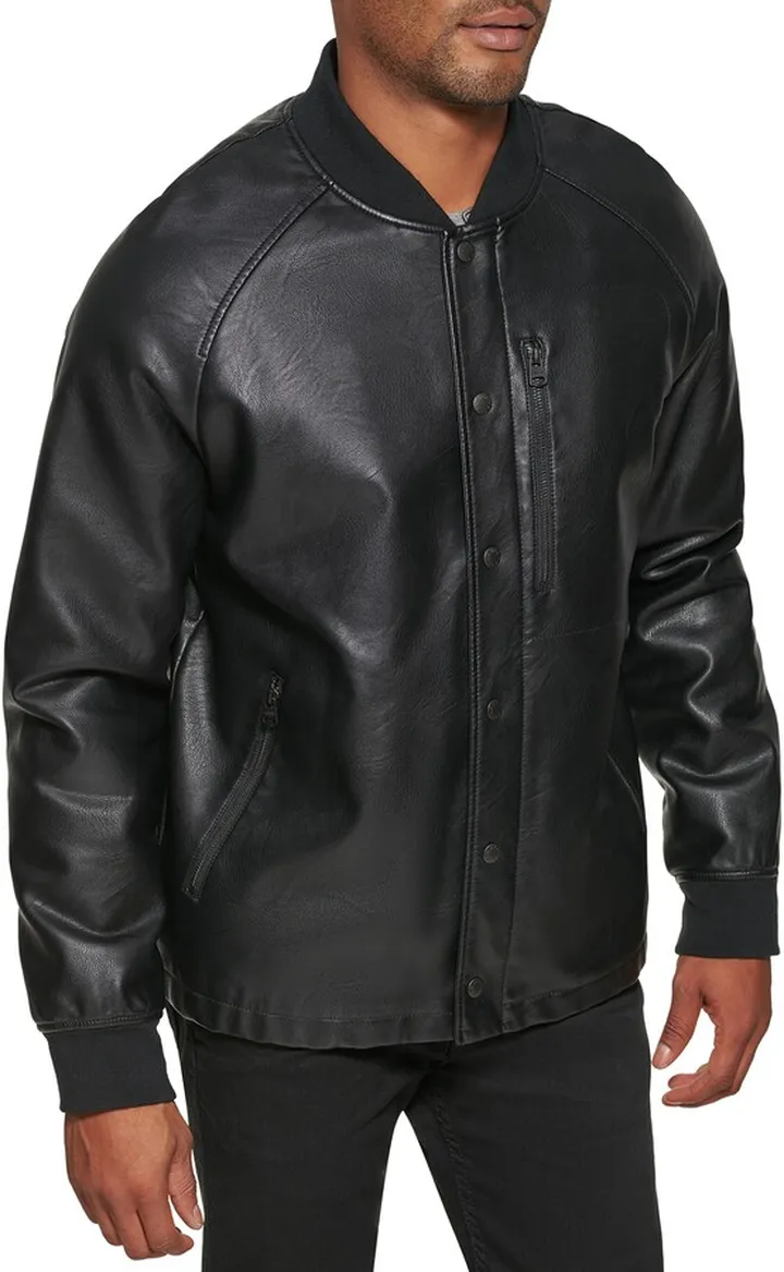 Water Resistant Faux Leather Varsity Jacket