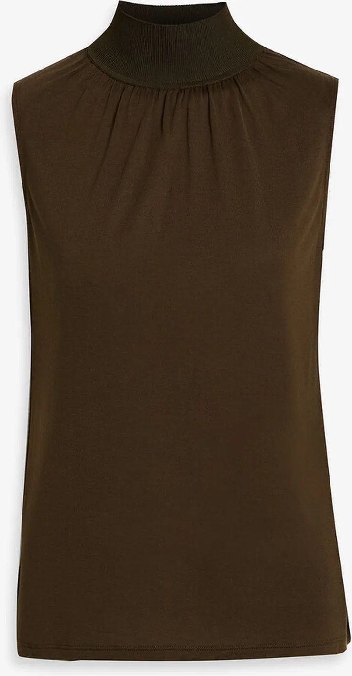 Gathered silk-jersey turtleneck top