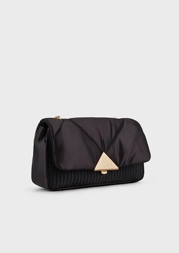 Quilted satin clutch bag with shoulder strap