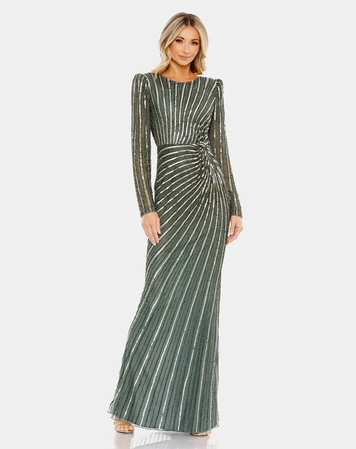 Embellished Puff Sleeve Side Knot Gown