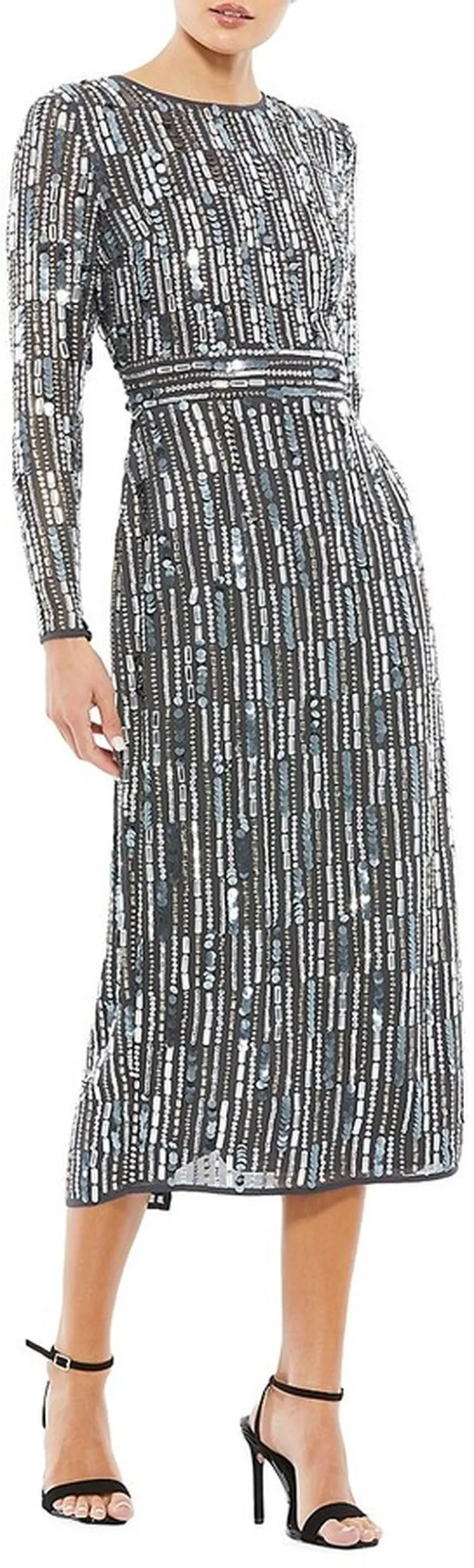 Long-Sleeve Embellished Midi-Dress