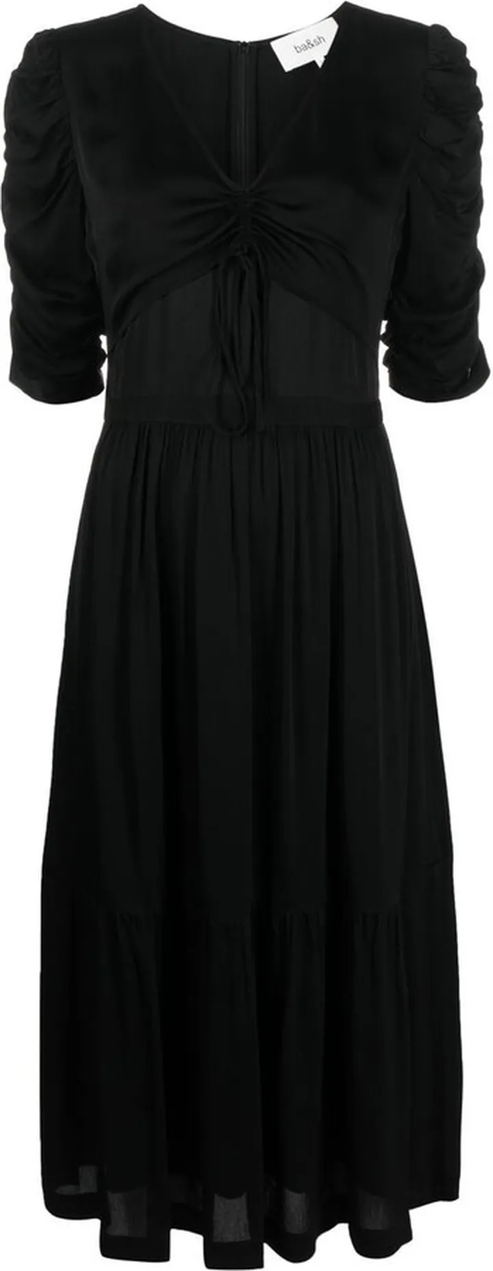 Shirred-Effect Empired Midi-Dress