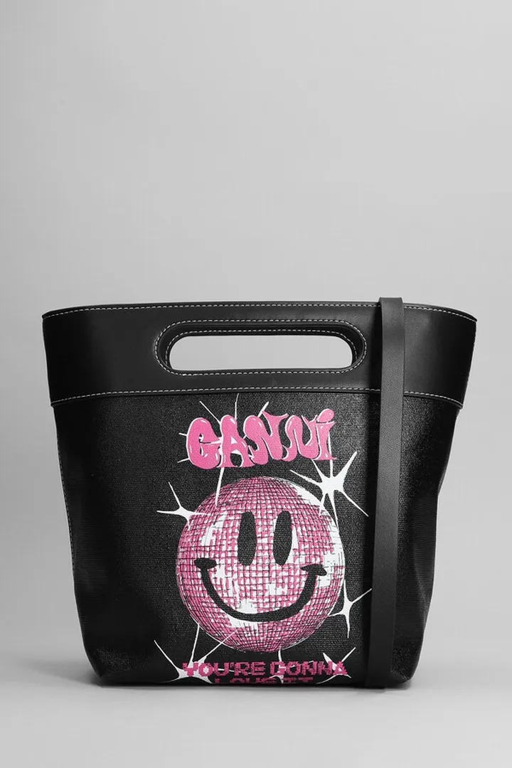 Hand Bag In Black Cotton