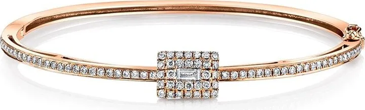 18kt Rose Gold Moving Diamond Baguette Bangle