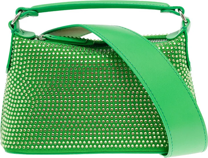 Liu Jo Leonie Hanne Woman's Hobo Mini Green Leather Shoulder Bag With Strass
