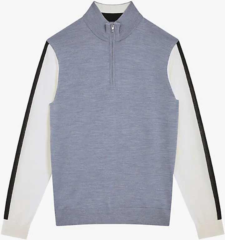 Mens Airforce Blue Leo Half-zip Wool Jumper