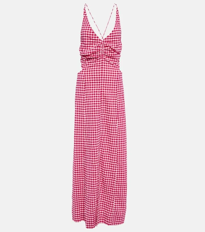 Checked cutout seersucker maxi dress