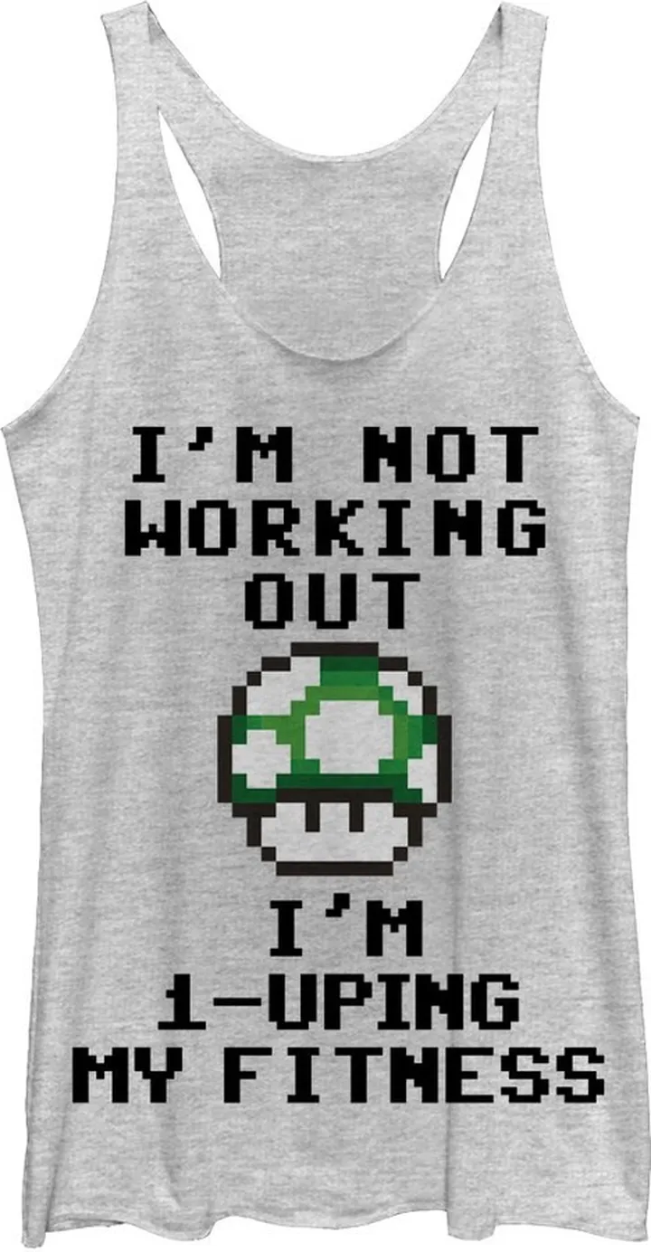 Women's Nintendo Mario 1-Uping Fitness Racerback Tank Top - White Heather - X Large
