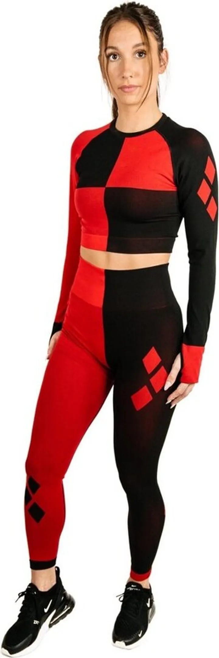 Harley Quinn Womens Cosplay Active Workout Outfits – Legging and Shirt 2PC Sets by MAXXIM Small