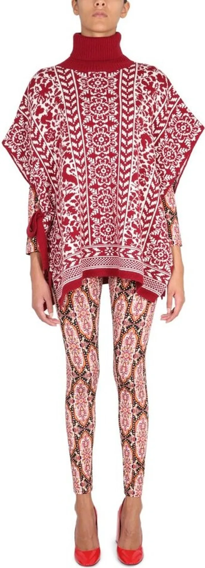 La Doublej Turtleneck Pattern Jacquard Poncho