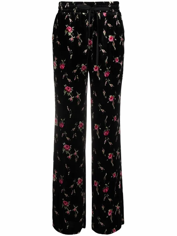 Rose-Print Elasticated-Waist Trousers