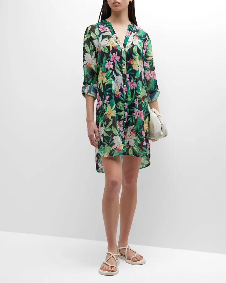 Orchid Garden Hi-Low Boyfriend Shirt