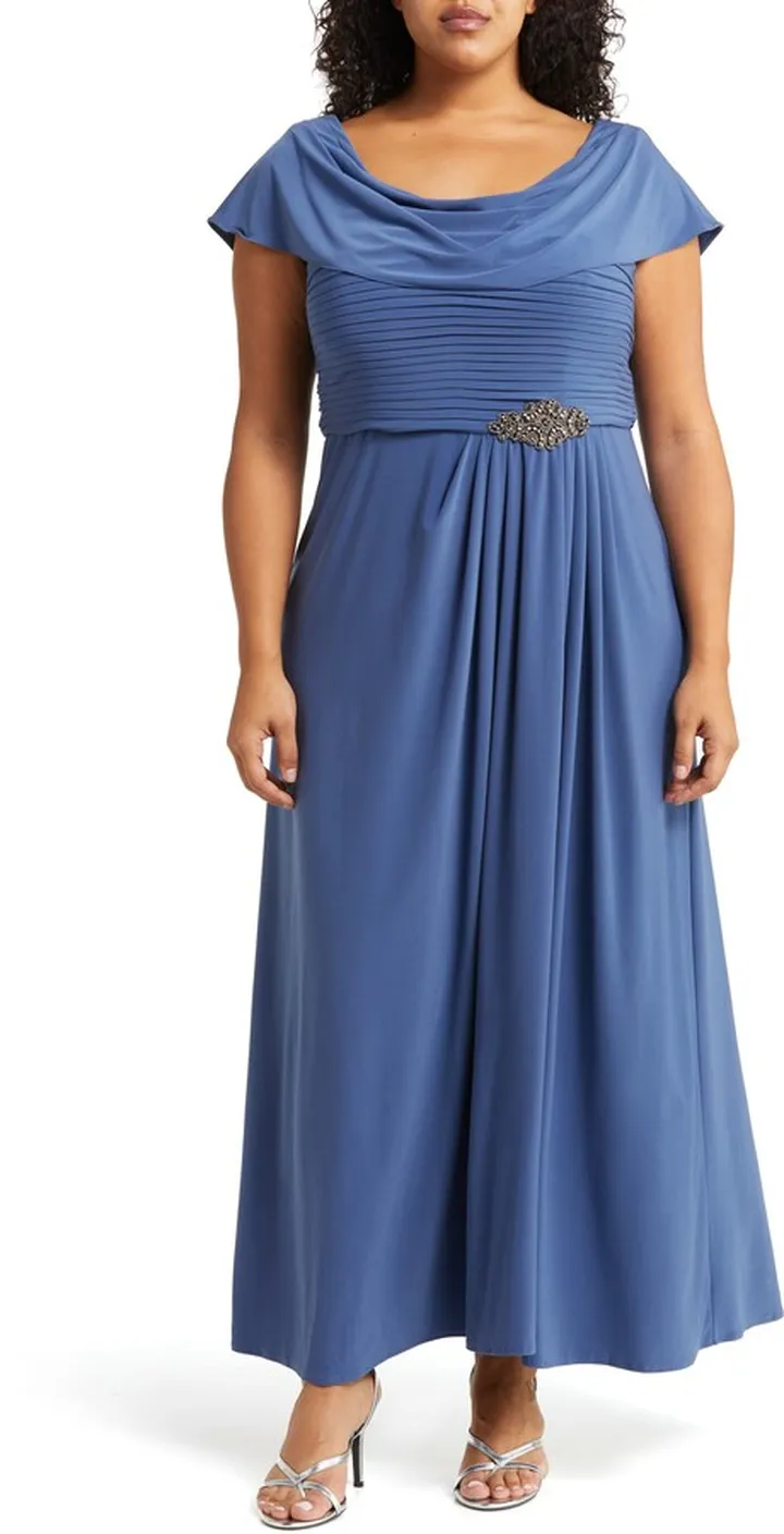 Cowl Neck Beaded Waist Gown
