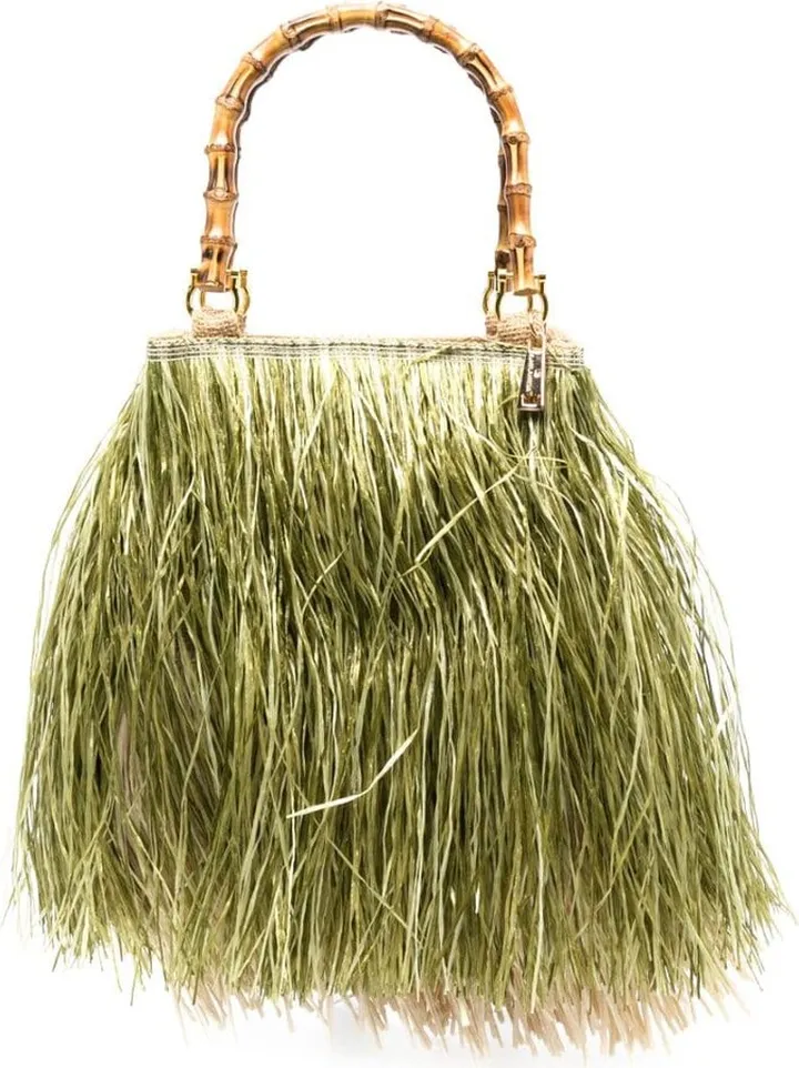 Scicli fringed-raffia tote bag