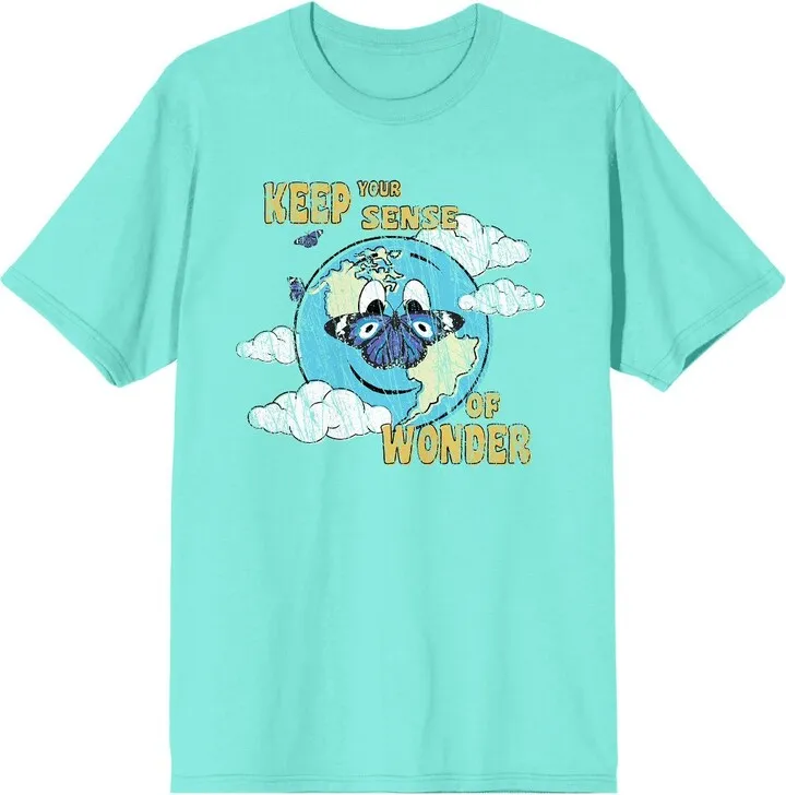 Positive Vibes Cartoon Earth Men’s Celadon T-Shirt-Small