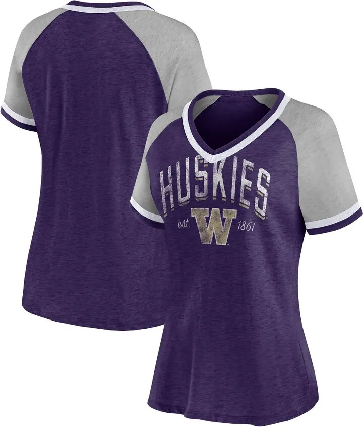 NCAA Washington Huskies Women's Gray V-Neck Raglan T-Shirt - L