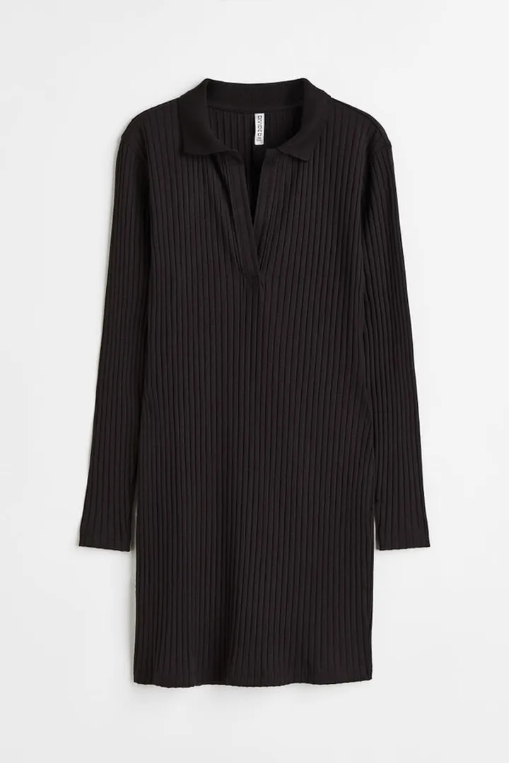 Collared ribbed bodycon dress