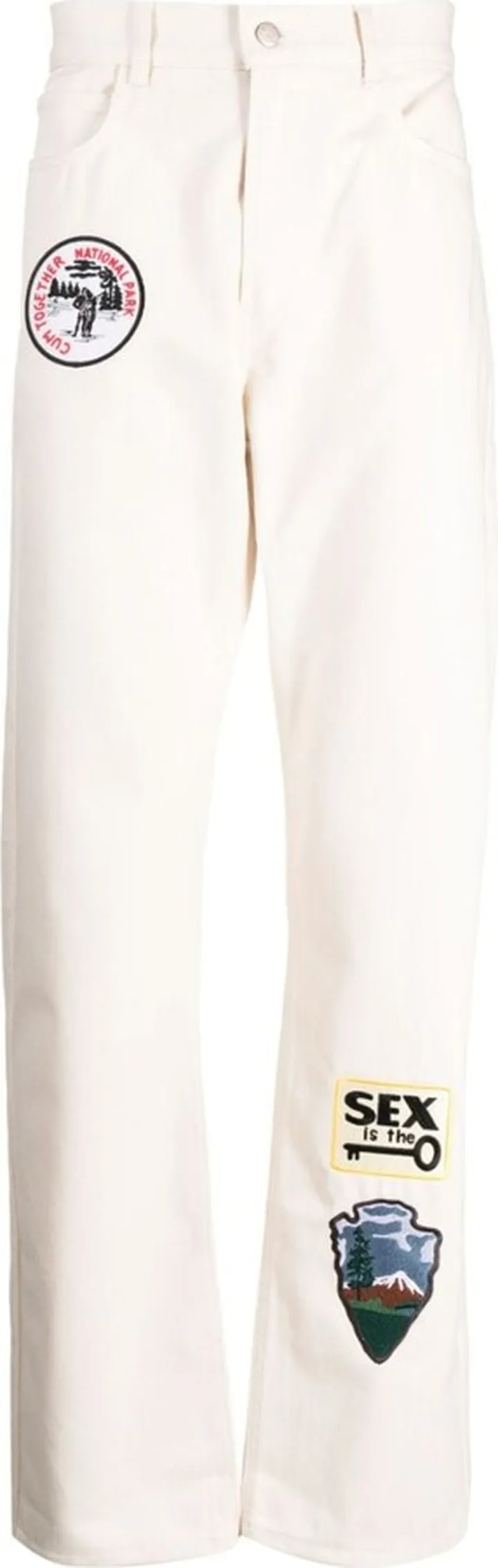 Patch-Details Straight-Leg Trousers