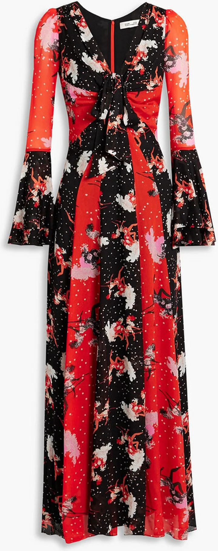 Selena printed patchwork-effect chiffon maxi dress