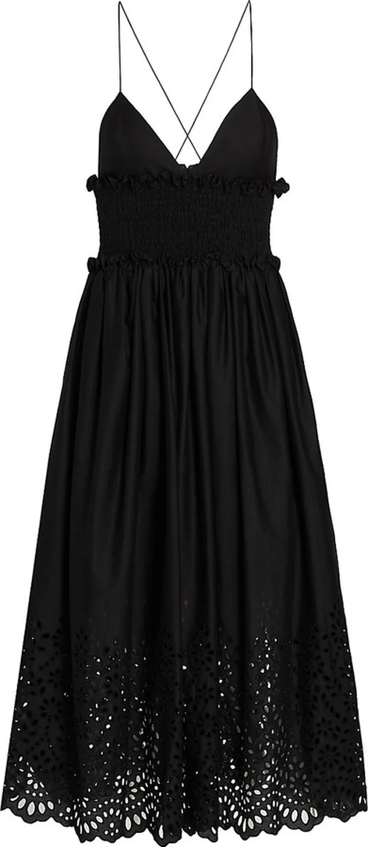 Smocked Eyelet Midi Dress
