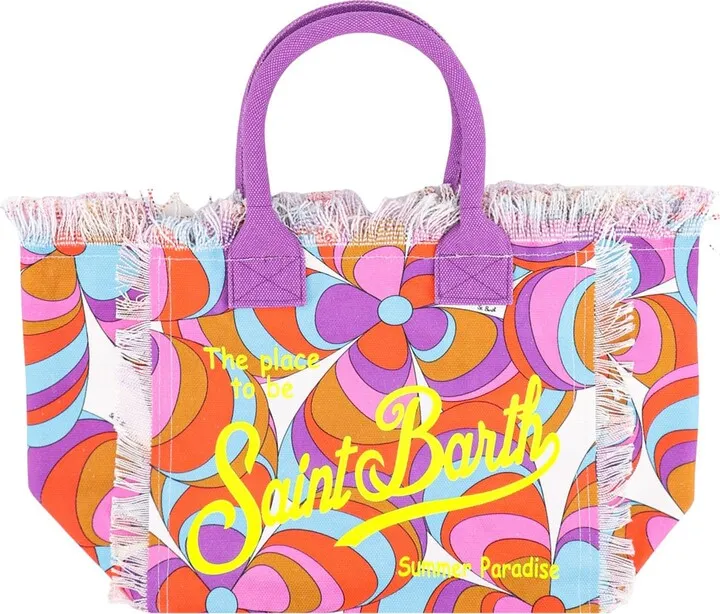 Canvas handbag with printed logo on the front