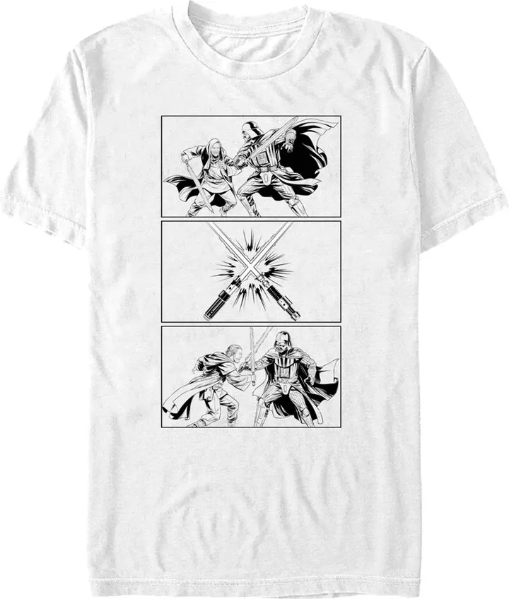 Men's Star Wars: Obi-Wan Kenobi Darth Vader vs Kenobi Sketch Panel Battle T-Shirt - White - Medium