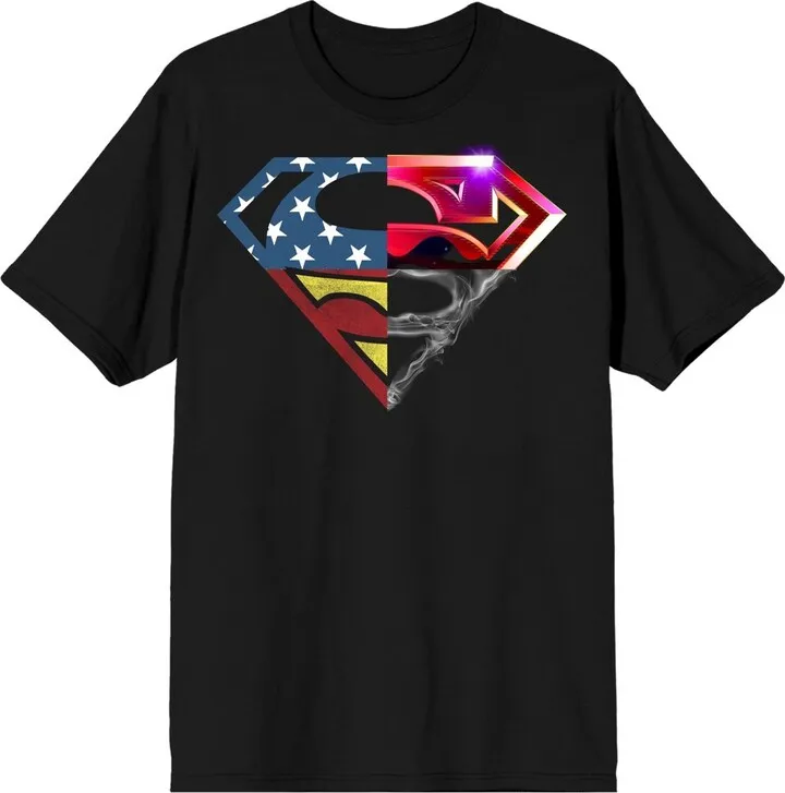 Superman Four Way Logo Men’s Black T-shirt-L