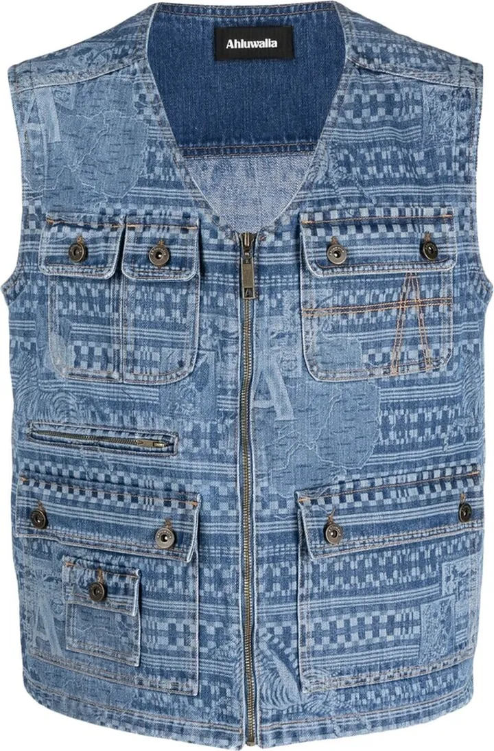 Printed Denim Vest
