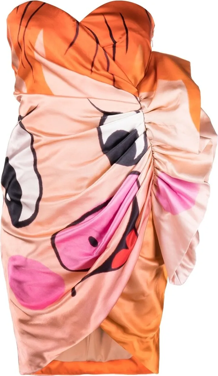 Graphic-Print Satin Dress