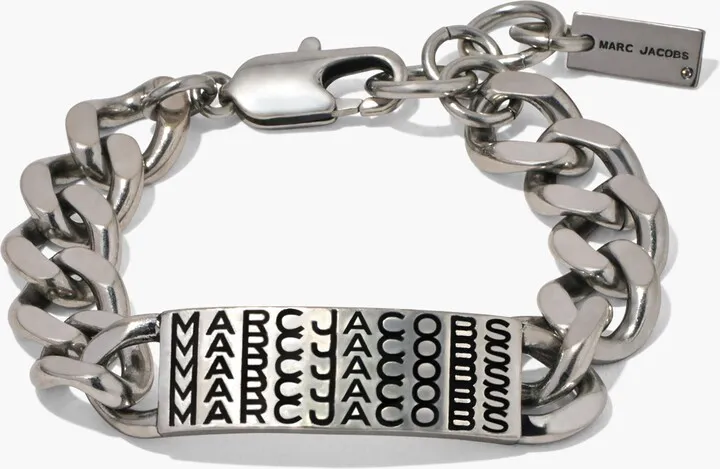 The Barcode Monogram Id Chain Bracelet - Aged Silver