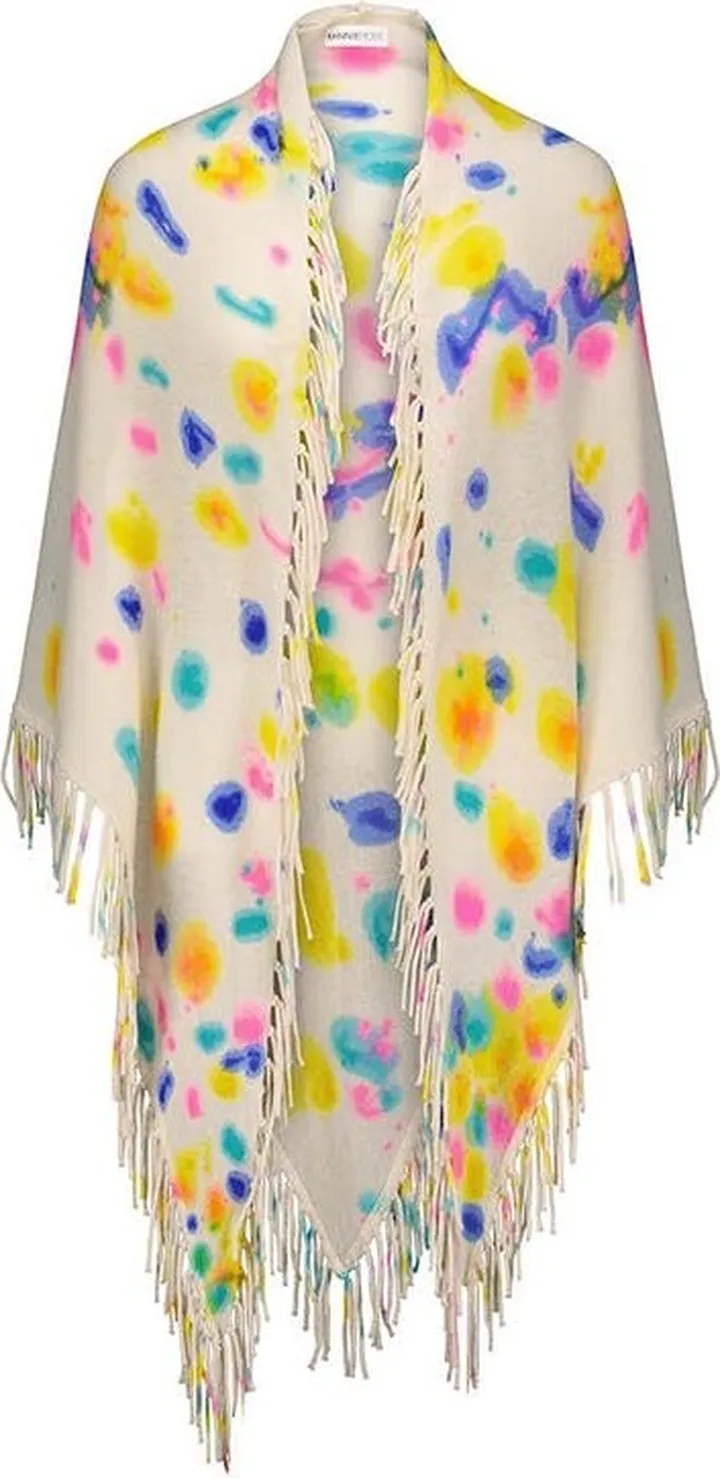 Minnie Rose Cashmere Printed Tie Dye Fringe Shawl - Yellow