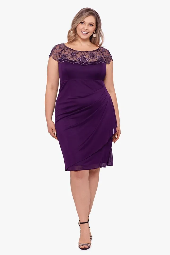 Short Sheer Matte Jersey Side Ruffle Beaded Dress