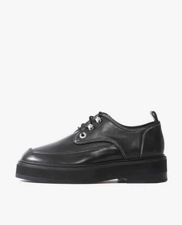 Black leather derbies with topstitching
