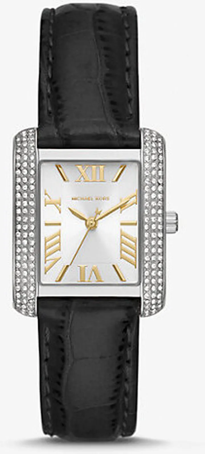 Mini Emery Pavé Silver-Tone and Crocodile Embossed Leather Watch