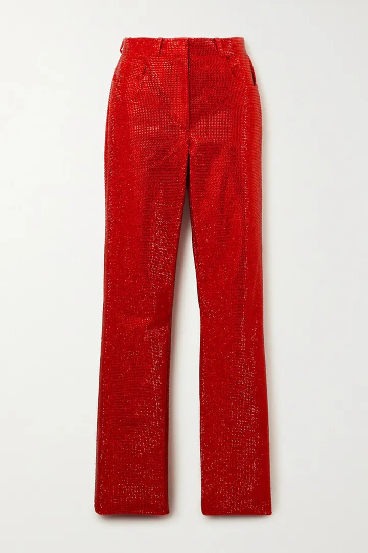 Ferragamo - Crystal-embellished Cotton-blend Straight-leg Pants - Red