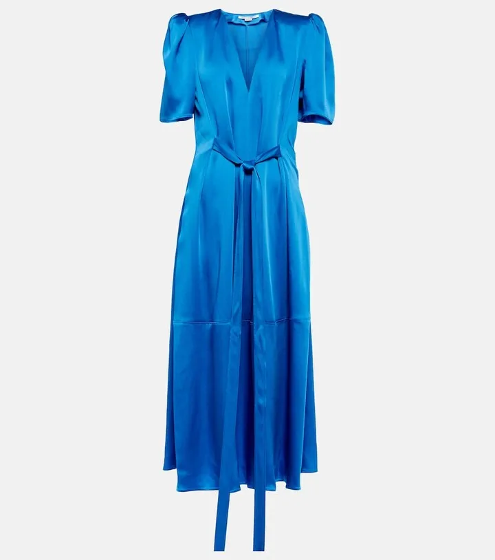 Satin belted midi dress