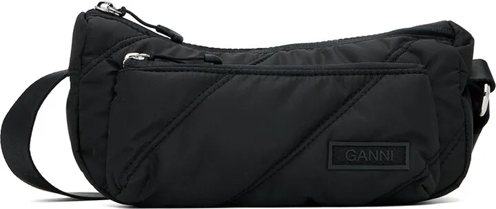GANNI Black Small Quilted Baguette Bag